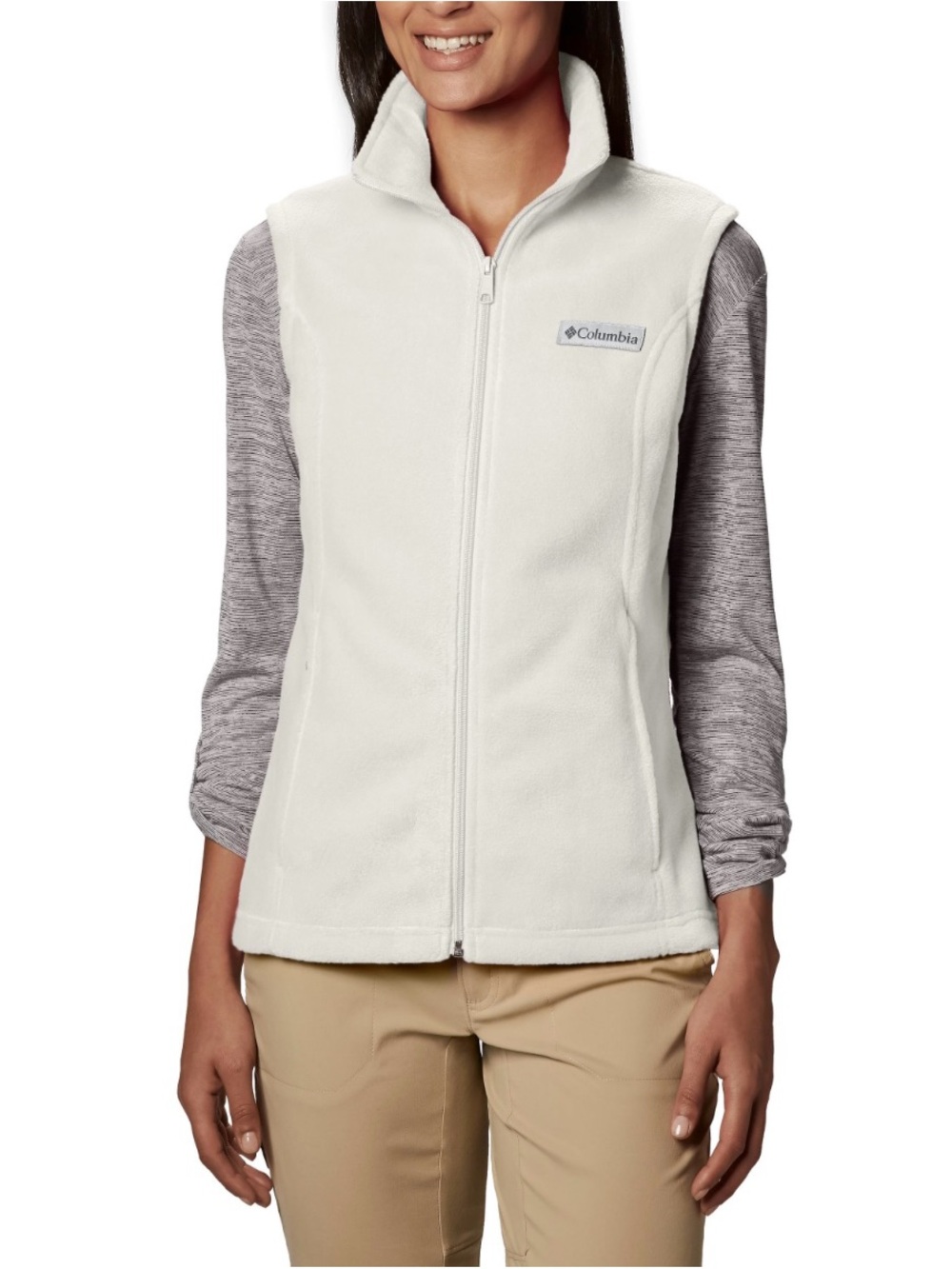 Columbia Women's Benton Springs Fleece Vest Size M Solid  White Zippered Pockets